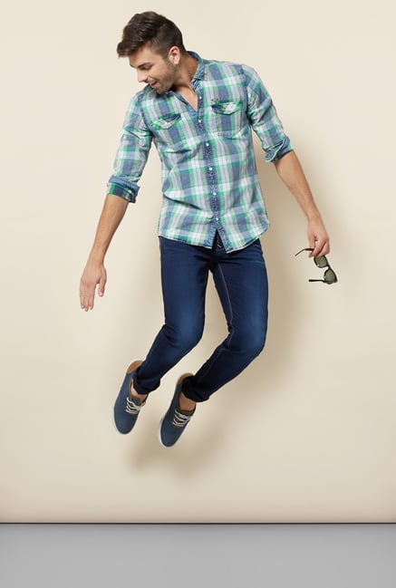 Lawman Green & Blue Checks Casual Shirt Lawman Green & Blue Checks Casual Shirt