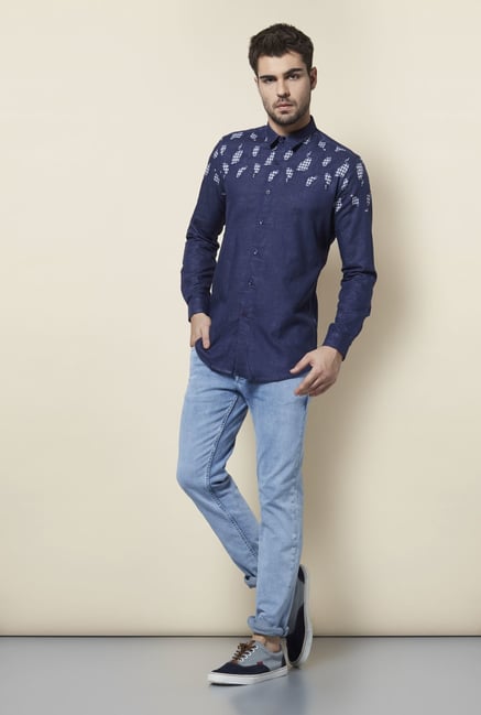 Lawman Navy Printed Cotton Shirt Lawman Navy Printed Cotton Shirt