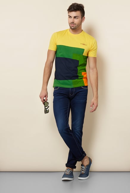 Lawman Yellow Printed Cotton T shirt Lawman Yellow Printed Cotton T shirt