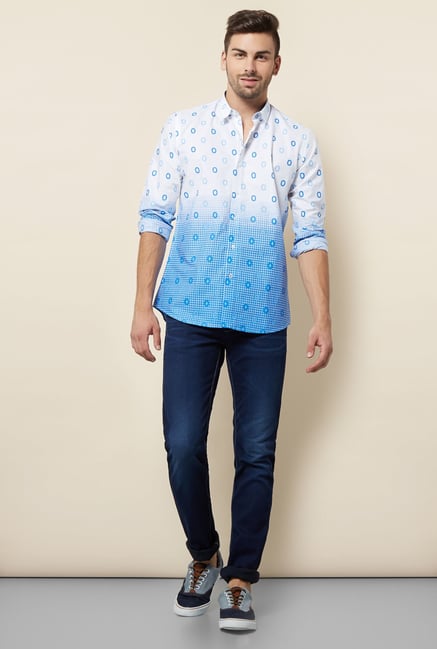 Lawman White & Blue Printed Casual Shirt Lawman White & Blue Printed Casual Shirt