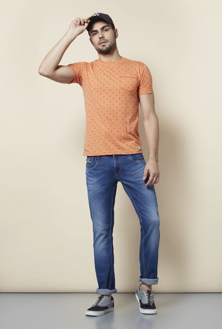 Lawman Orange Printed Cotton T shirt Lawman Orange Printed Cotton T shirt