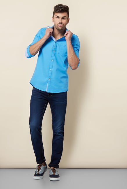 Lawman Blue Solid Cotton Shirt Lawman Blue Solid Cotton Shirt