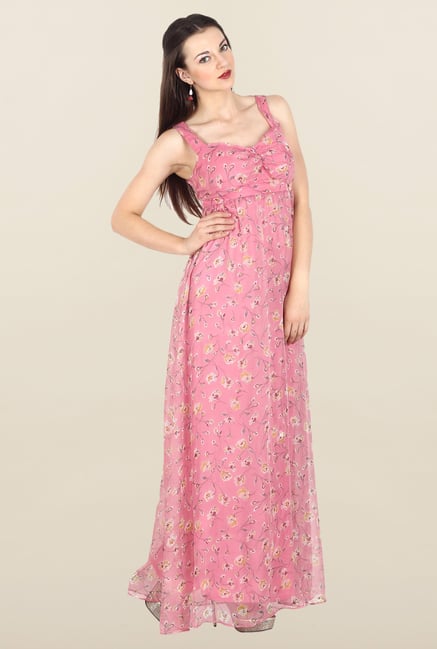 Avirate Pink Floral Print Maxi Dress Avirate Pink Floral Print Maxi Dress
