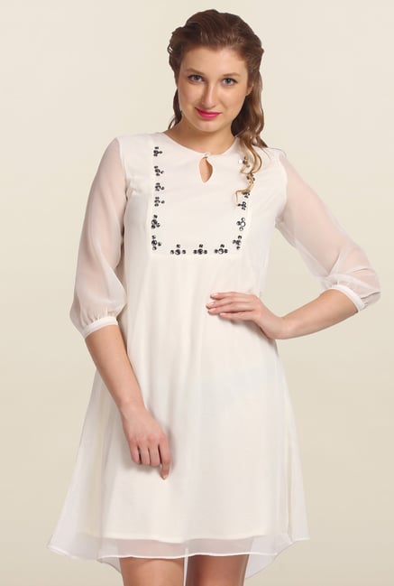 Avirate White Embellished Shift Dress Avirate White Embellished Shift Dress