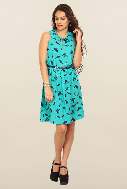 Avirate Turquoise Printed A-Line Dress Avirate Turquoise Printed A-Line Dress