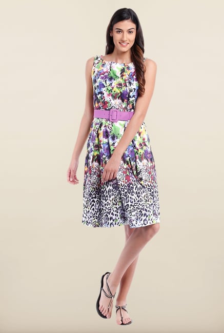 Avirate Multicolor Floral Print Princess Panel Dress Avirate Multicolor Floral Print Princess Panel Dress
