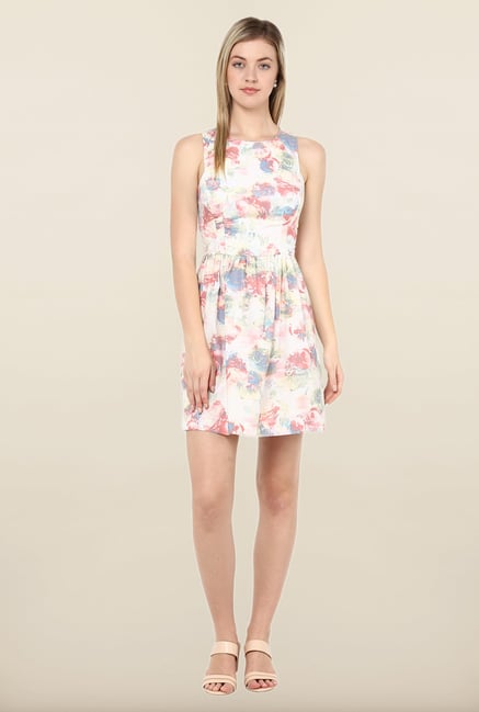 Avirate Cream Floral Print Skater Dress Avirate Cream Floral Print Skater Dress