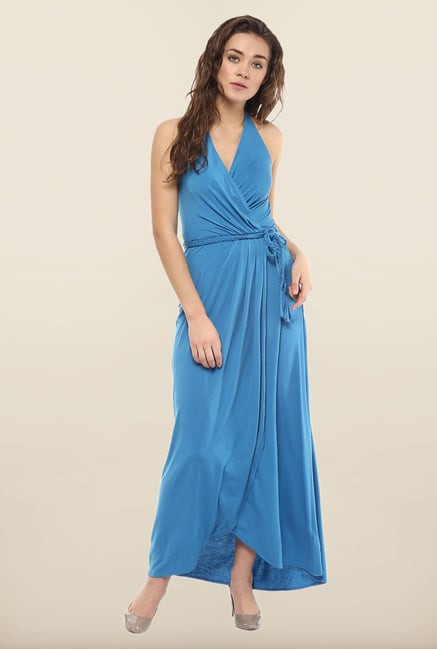 Avirate Blue Solid Halter Neck Casual Dress Avirate Blue Solid Halter Neck Casual Dress