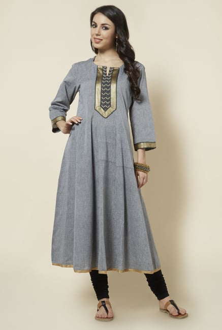 Zudio Grey Solid Anarkali Kurta Zudio Grey Solid Anarkali Kurta