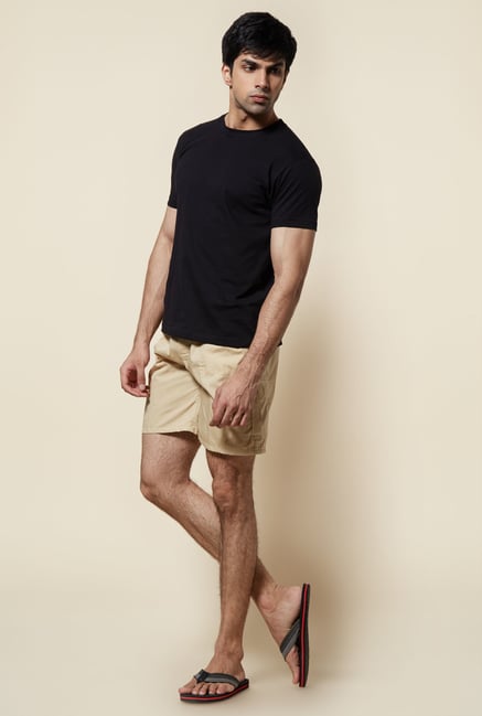 Zudio Beige Solid Cotton Shorts Zudio Beige Solid Cotton Shorts