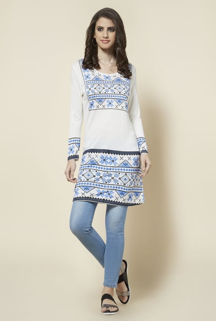 Zudio White Printed Long Kurta Zudio White Printed Long Kurta