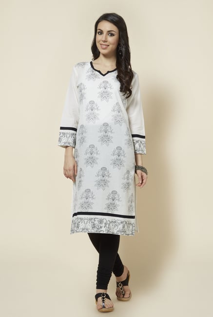 Zudio White Printed Cotton Kurta Zudio White Printed Cotton Kurta