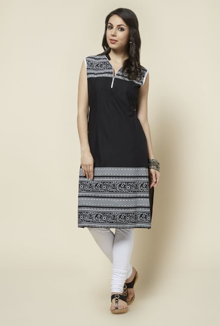 Zudio Black Printed Long Kurta Zudio Black Printed Long Kurta
