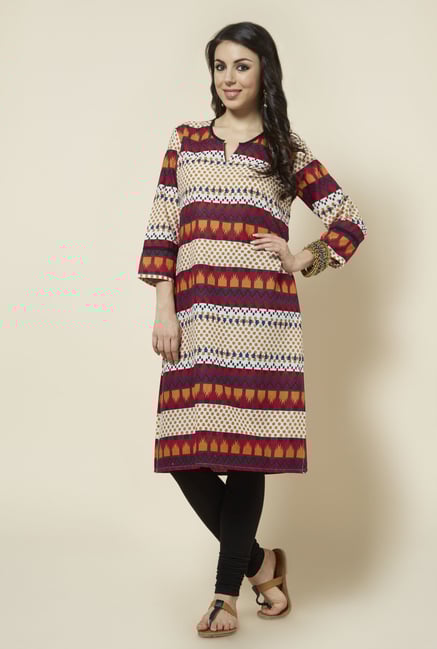Zudio Off White Printed Cotton Kurta Zudio Off White Printed Cotton Kurta