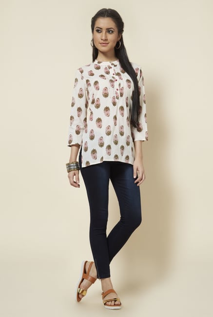 Zudio Off White Floral Printed Kurti Zudio Off White Floral Printed Kurti