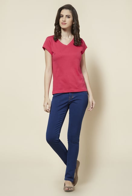 Zudio Pink Solid V Neck T Shirt Zudio Pink Solid V Neck T Shirt