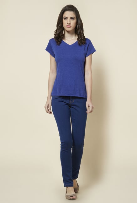 Zudio Indigo Solid V Neck T Shirt Zudio Indigo Solid V Neck T Shirt