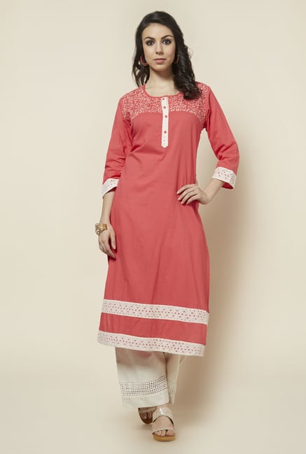 Zudio Coral Solid Kurta Zudio Coral Solid Kurta