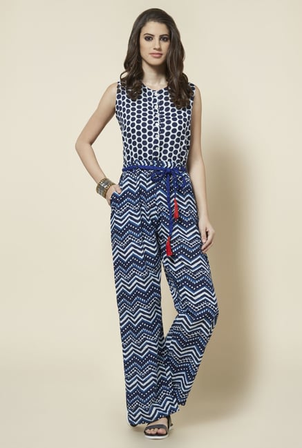 Zudio Indigo Block Printed Jumpsuit Zudio Indigo Block Printed Jumpsuit