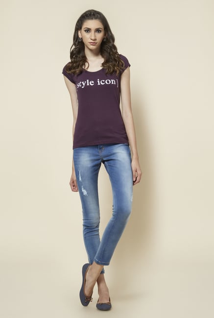 Zudio Wine Printed T Shirt Zudio Wine Printed T Shirt