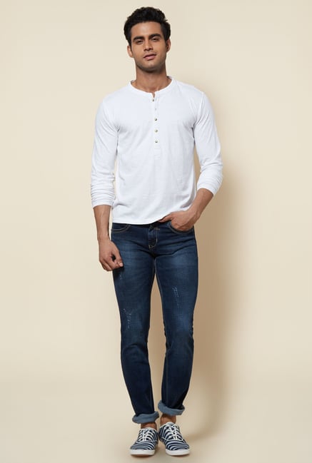 Zudio White Solid Henley Neck T Shirt Zudio White Solid Henley Neck T Shirt