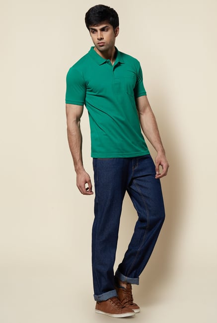 Zudio Teal Solid Polo T Shirt Zudio Teal Solid Polo T Shirt