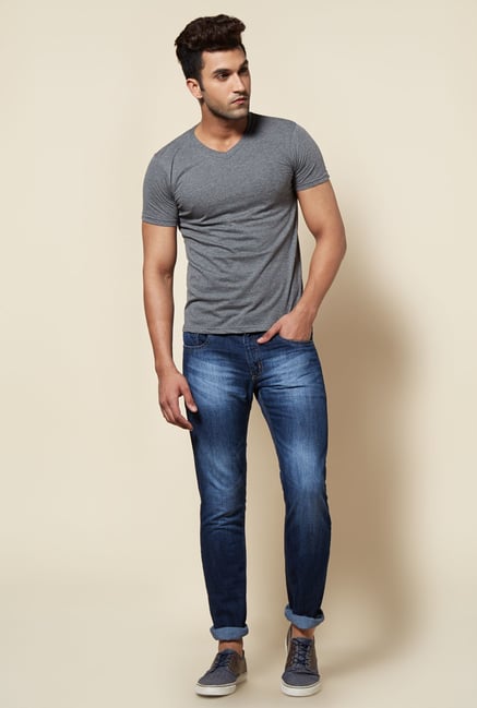 Zudio Dark Grey Solid V Neck T Shirt Zudio Dark Grey Solid V Neck T Shirt