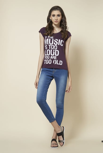Zudio Wine Printed Round Neck T Shirt Zudio Wine Printed Round Neck T Shirt