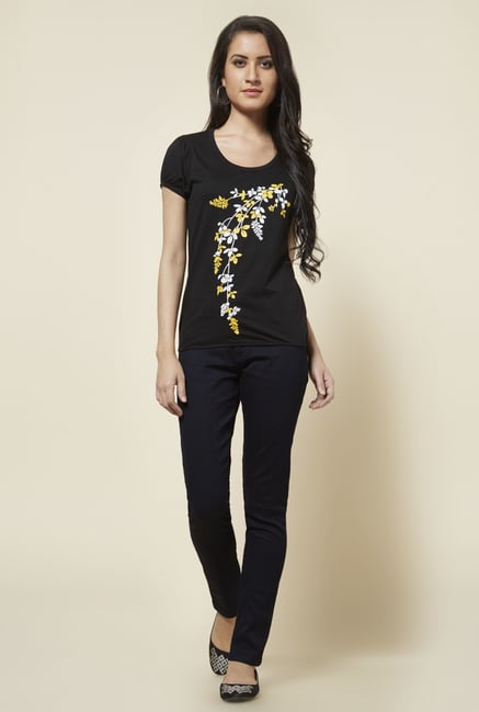 Zudio Black Floral Printed Top Zudio Black Floral Printed Top