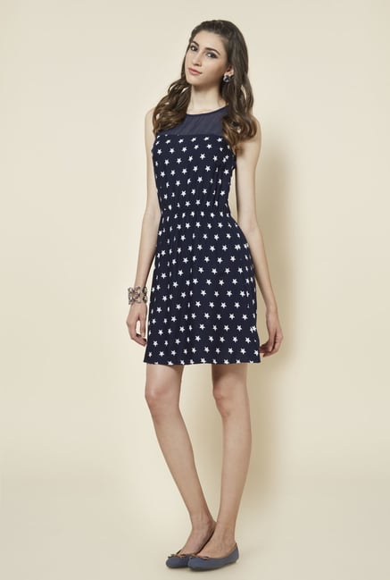 Zudio Navy Star Printed Jery Dress Zudio Navy Star Printed Jery Dress