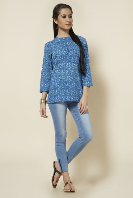 Zudio Blue Floral Block Printed Kurti Zudio Blue Floral Block Printed Kurti
