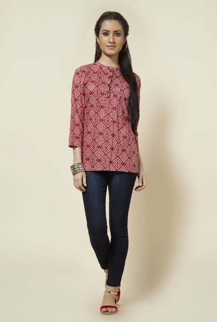 Zudio Red Printed Short Kurti Zudio Red Printed Short Kurti