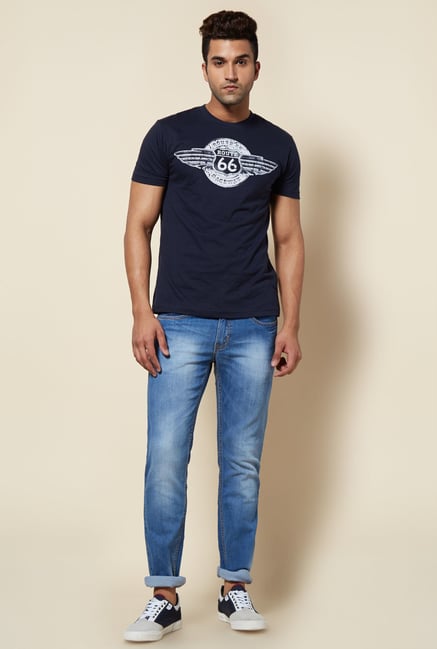 Zudio Navy Route 66 Wing Print T Shirt Zudio Navy Route 66 Wing Print T Shirt