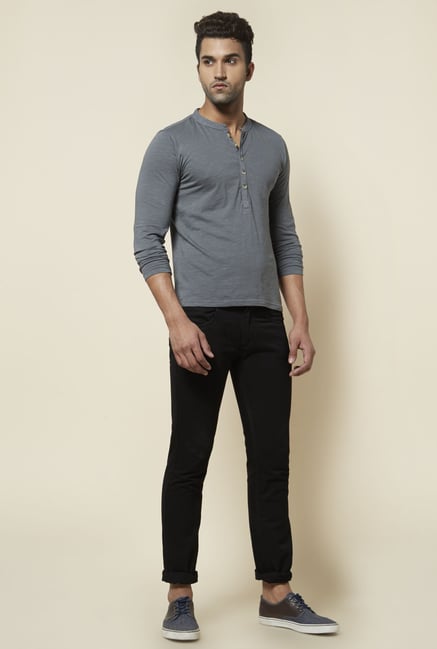 Zudio Grey Solid Henley Neck T Shirt Zudio Grey Solid Henley Neck T Shirt