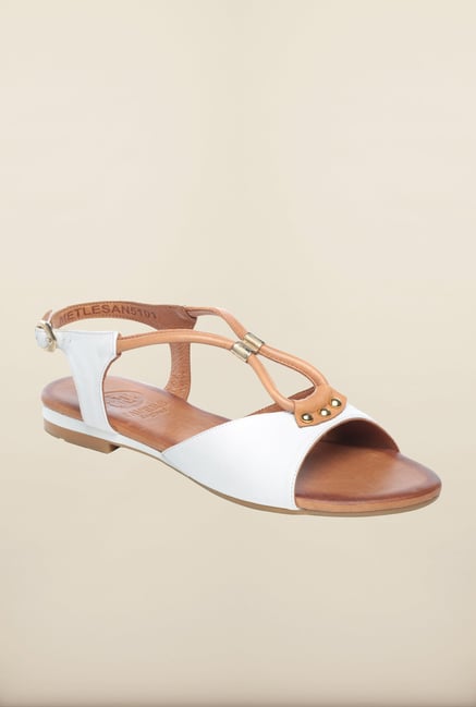 Pavers England White & Beige Flat Sandals Pavers England White & Beige Flat Sandals