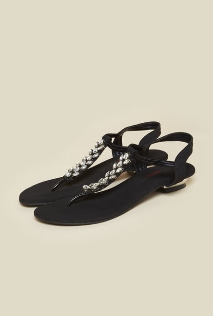 Metro Embellished Black Back Strap Sandals Metro Embellished Black Back Strap Sandals