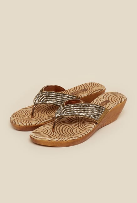 Metro Antique Gold Slip-On Ethnic Sandals Metro Antique Gold Slip-On Ethnic Sandals