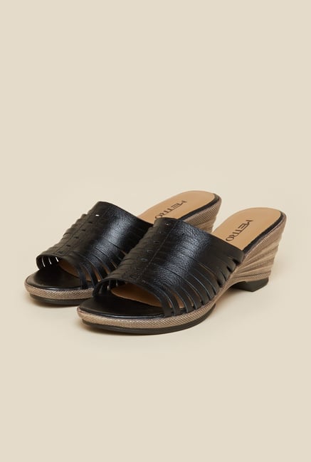 Metro Black Broad Strap Wedges Metro Black Broad Strap Wedges