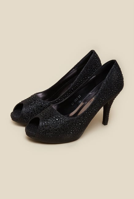 Metro Black Studded Peep Toe Stilettos Metro Black Studded Peep Toe Stilettos