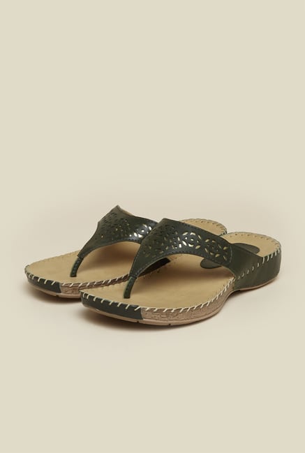 Metro Olive Laser Cut Slip-On Sandals Metro Olive Laser Cut Slip-On Sandals