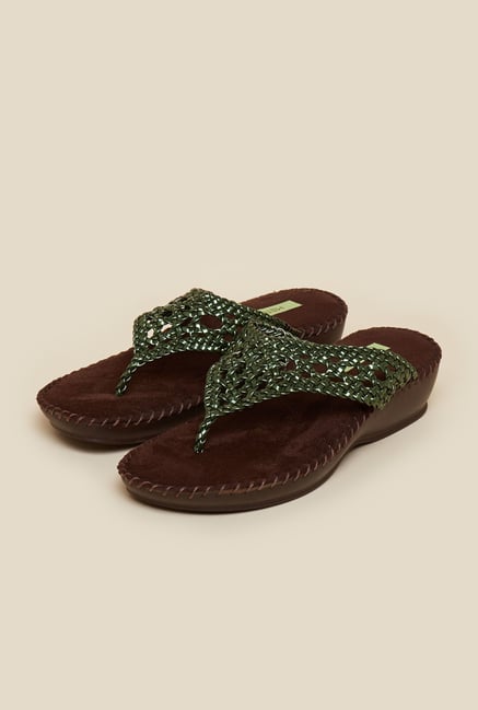 Metro Green Woven Thong Slip-Ons Metro Green Woven Thong Slip-Ons