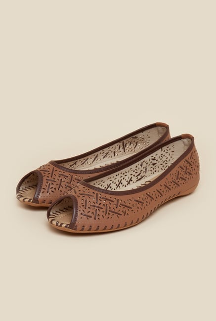 Metro Beige Peep Toe Flat Shoes Metro Beige Peep Toe Flat Shoes