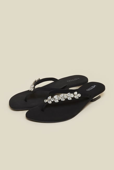 Metro Black Embellished Slip-Ons Metro Black Embellished Slip-Ons