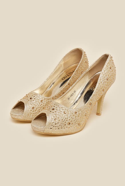 Metro Gold Studded Peep Toe Stilettos Metro Gold Studded Peep Toe Stilettos