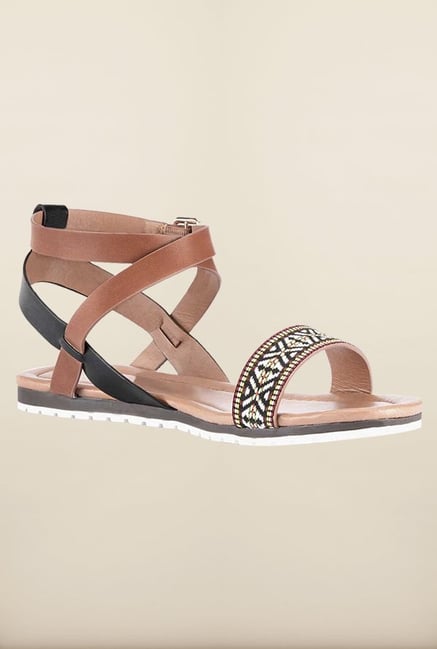 Tresmode Rosandal Black & Brown Flat Sandals Tresmode Rosandal Black & Brown Flat Sandals