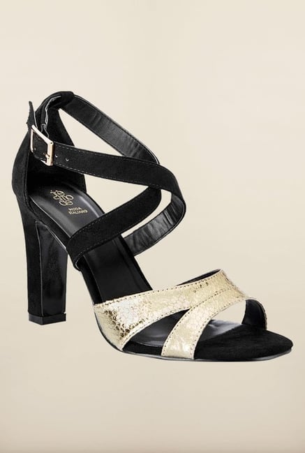 Tresmode Cedancing Gold & Black Cross Strap Sandals Tresmode Cedancing Gold & Black Cross Strap Sandals