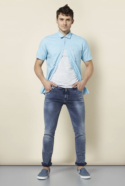Integriti Blue Solid Heavily Washed Jeans Integriti Blue Solid Heavily Washed Jeans