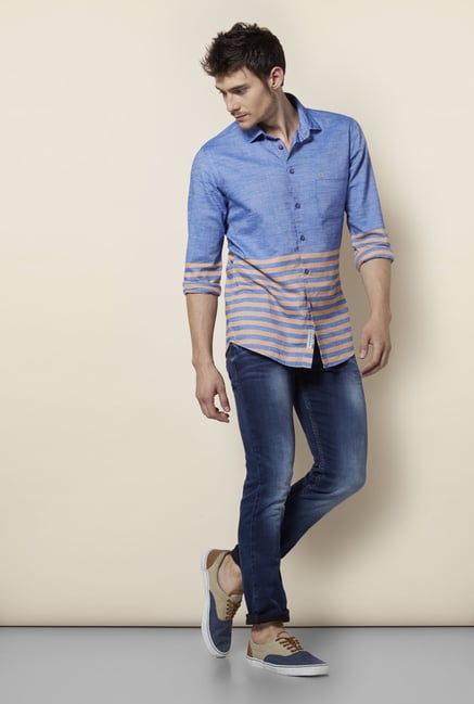 Integriti Blue Solid Heavily Washed Jeans Integriti Blue Solid Heavily Washed Jeans