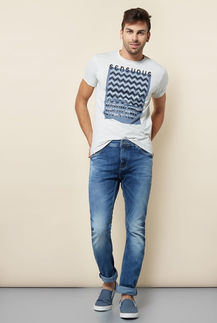 Integriti Blue Solid Heavily Washed Jeans Integriti Blue Solid Heavily Washed Jeans