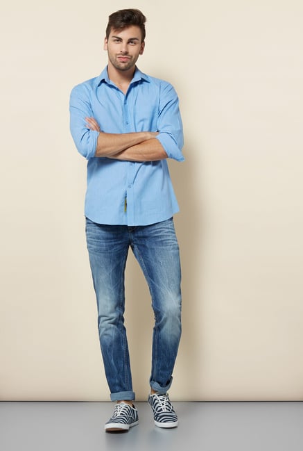 Integriti Blue Solid Lightly Washed Jeans Integriti Blue Solid Lightly Washed Jeans